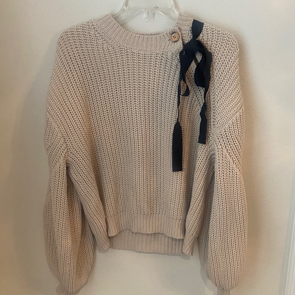 Ulla Johnson Grosgrain-Bow Waffle Knit Pullover